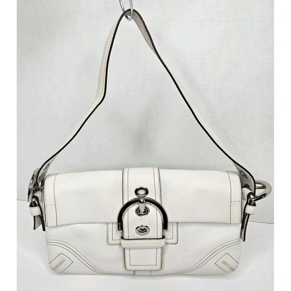 Coach 8A05 Small Vintage Soho White Brown Trim Leather Shoulder Bag Purse - Picture 1 of 10